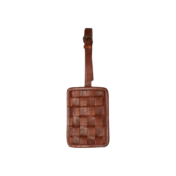 Chestnut Woven Leather Luggage Tag