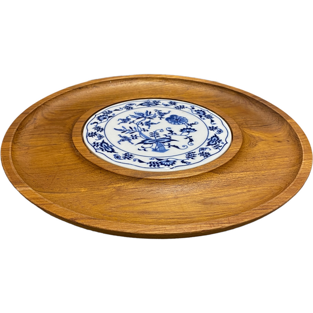 Vintage Blue Onion Ceramic & Teak Board