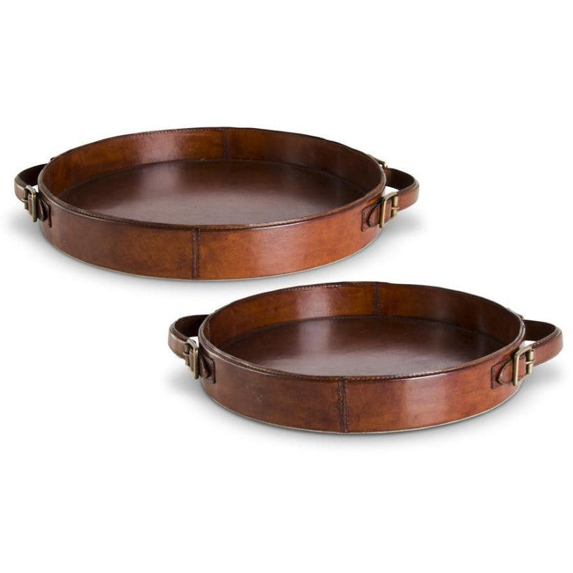 Round Tan Leather Trays