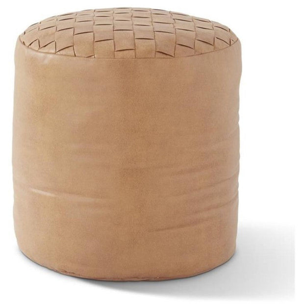 Vegan Leather Round Pouf Ottoman