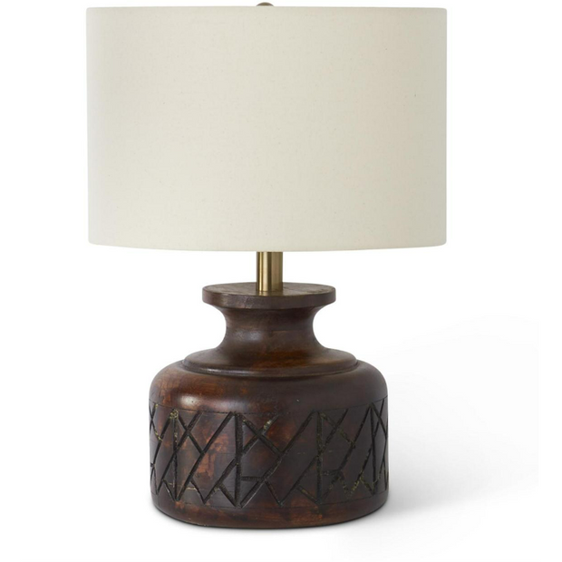19.5" Carved Dark Mango Lamp