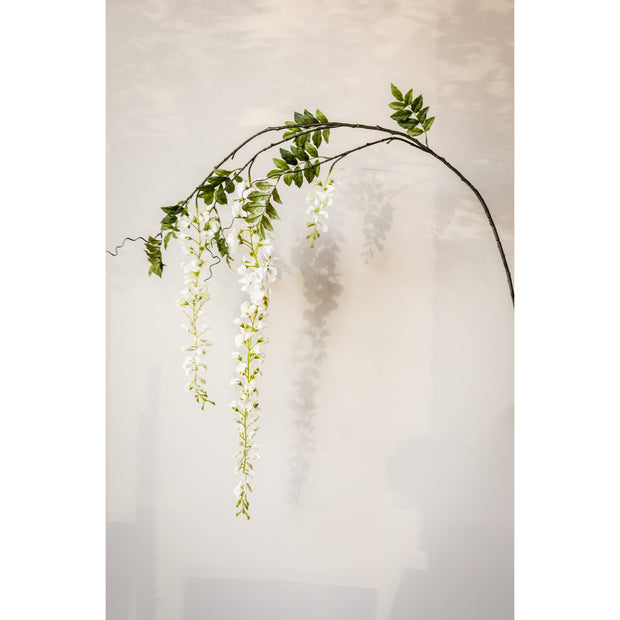62.5" Silk Japanese Wisteria Flower Spray - White
