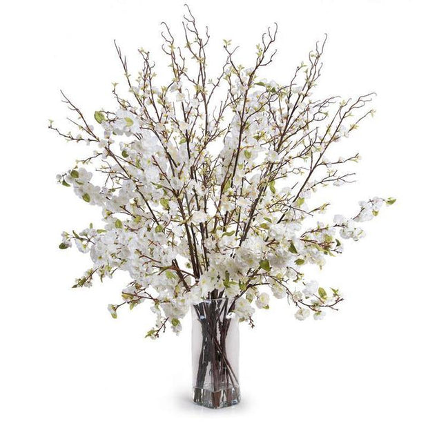 Cherry Blossom Arrangement in Glass - White