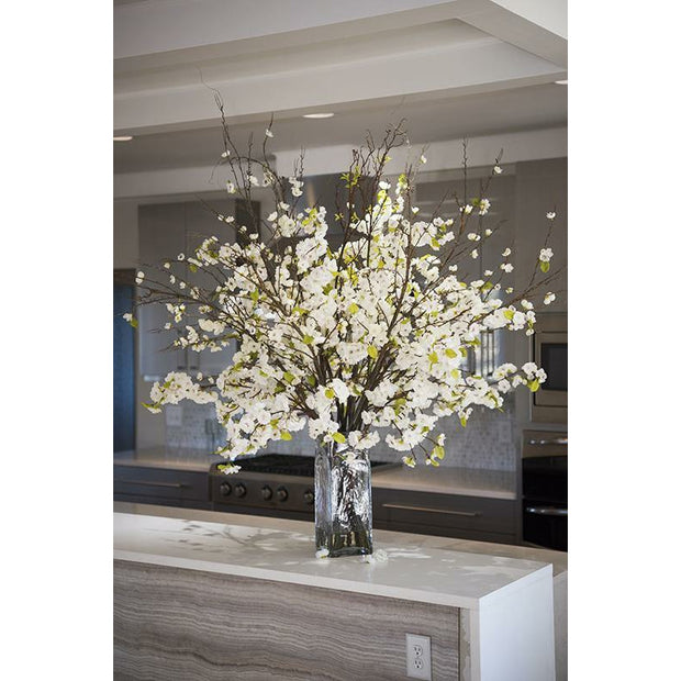 Cherry Blossom Arrangement in Glass - White