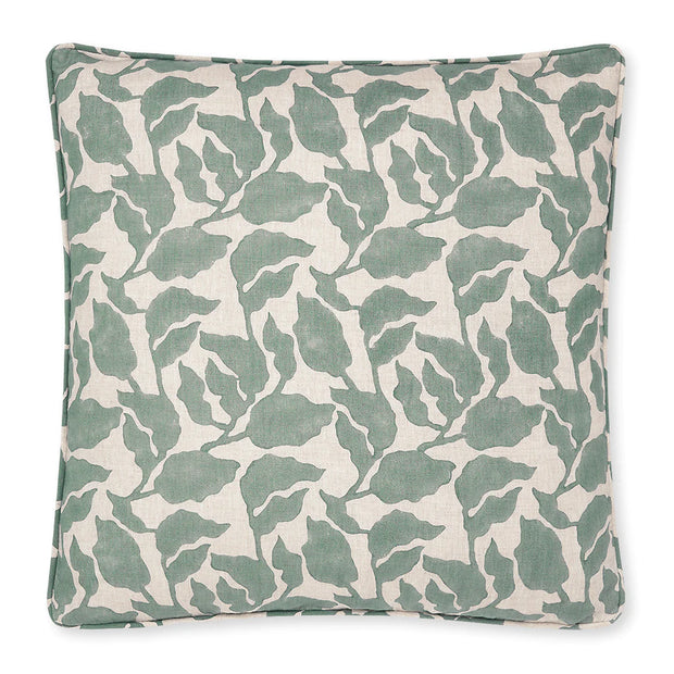 Flores Celadon Linen Pillow - 22" x 22"