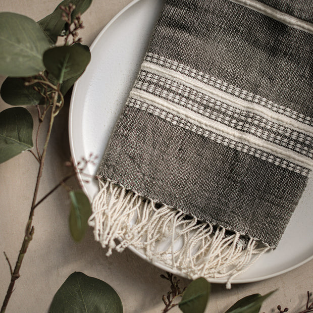 Calvina Hand Towel-  Gray with Natural