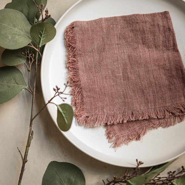 Linda Linen Cocktail Napkin- Ash Rose